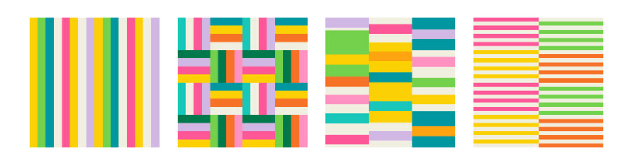 Set of Essential geometric printable seamless pattern with abstract Minimal elegant line form stroke shapes in vibrant colors. Modern simple background in minimalist mid century style vector wall art