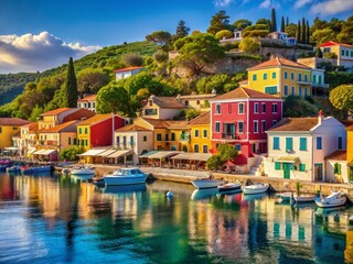 Tranquil Loggos Fishing Village, Paxos Island, Greece - AI Photo