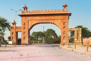 Entrance gate to Rajasthan at the border in Goverdhan, Uttar Pradesh, India, Asia