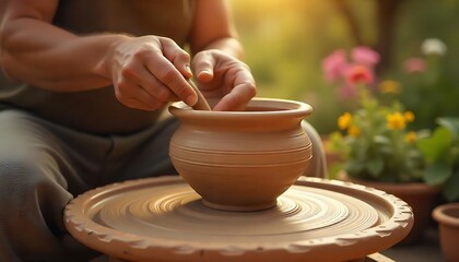 Clay of a ceramic pot on the pottery wheel white background