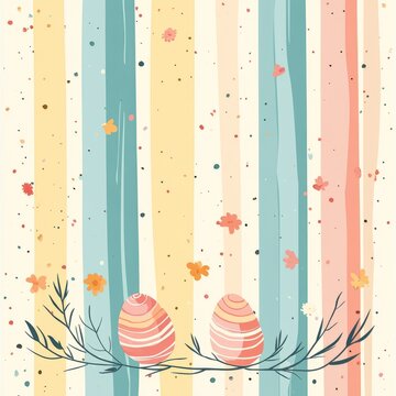 A minimalist Easter background featuring soft pastel-colored stripes and subtle floral motifs