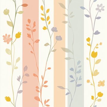 A minimalist Easter background featuring soft pastel-colored stripes and subtle floral motifs