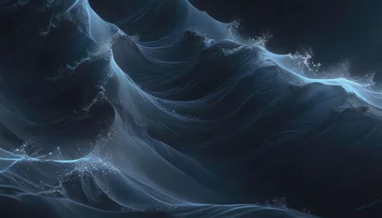 Wall murals Calming fractal waves on a dark blue background with subtle texture, oceanic scenery, soothing colors