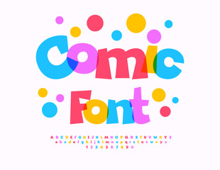 Vector Comic style Font. Children Multicolored Alphabet Letters and Numbers set.