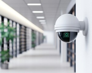Security camera in office hallway