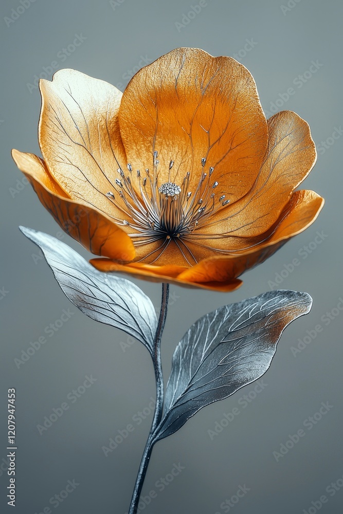 Poster captivating orange flower in artistic display studio setting macro photography soft background flora