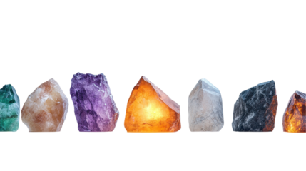 A vibrant display of colorful crystals showcasing nature's beauty in diverse hues. transparent background