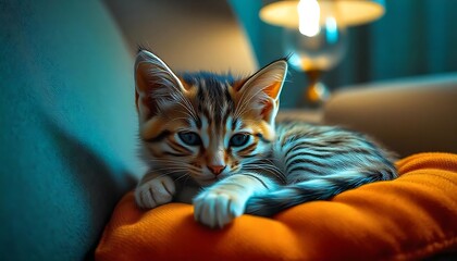 Cute domestic kitten sitting on a leaf generative ai