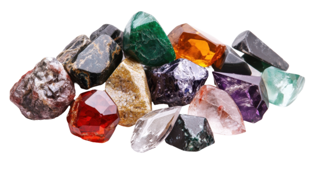 A collection of colorful gemstones showcasing nature's beauty and uniqueness. transparent background