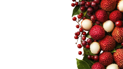 A vibrant arrangement of exotic fruits showcasing their rich colors and textures. transparent background