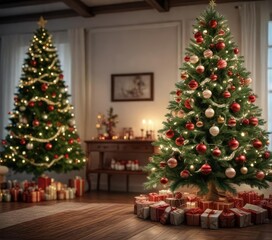 Beautifully decorated christmas tree with ornaments and garlands, christmas tree, decorative branches