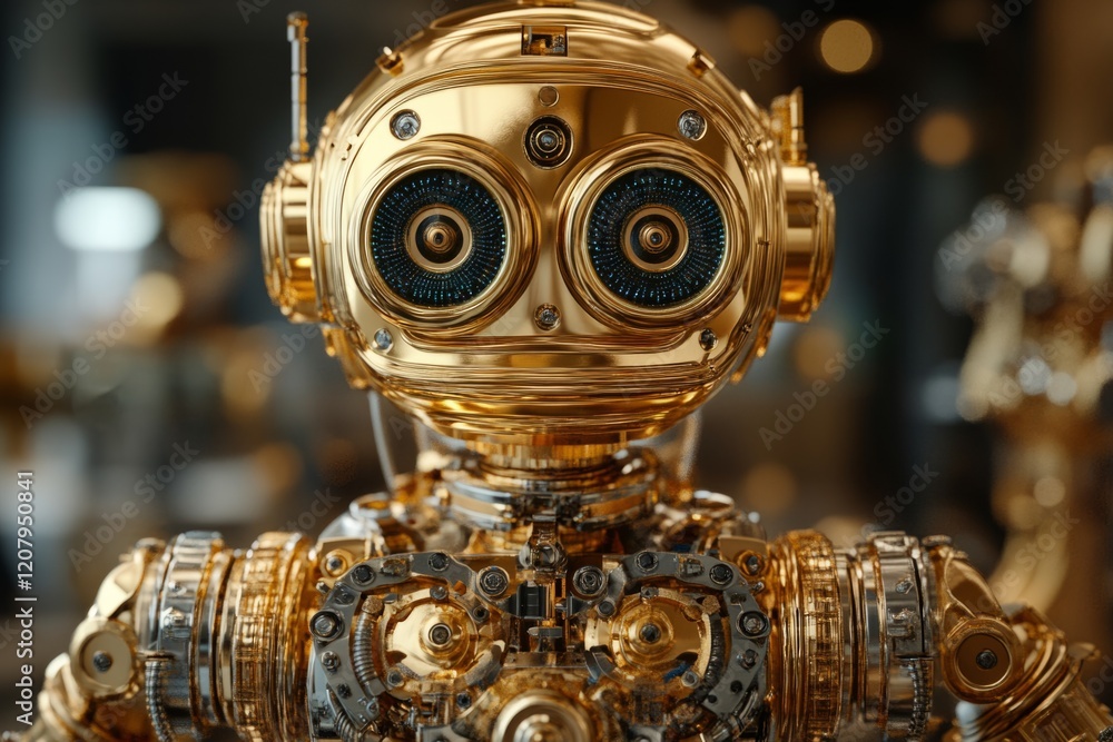 Aufkleber golden robot looking futuristic with complex mechanism and shiny surface