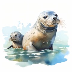 Fototapeta premium Basking Seals clipart. Watercolor illustration. Detailed Artistic Graphic illustration