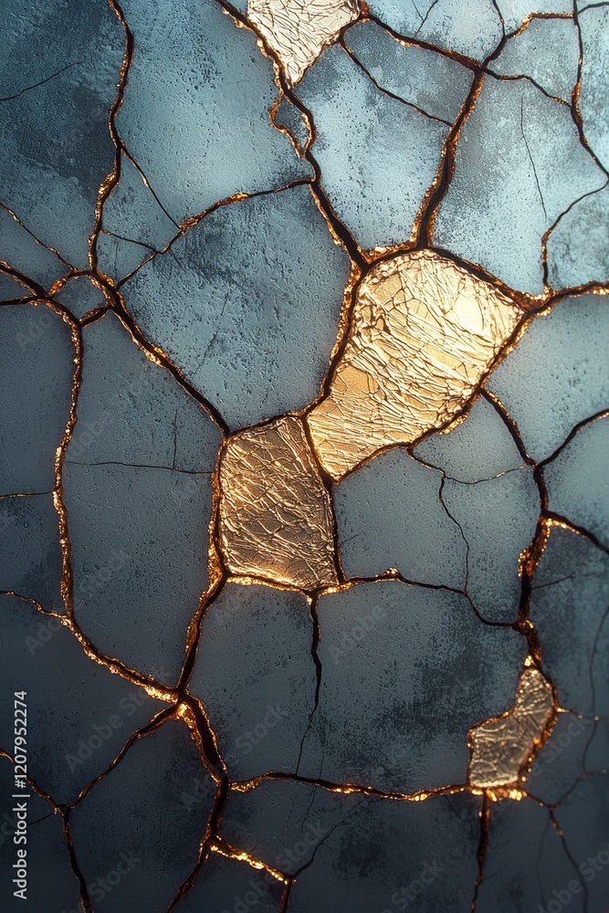 Poster cracked textured surface with golden highlights abstract art display studio setting close-up view ar