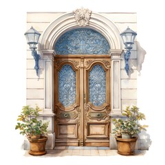 Obraz premium Beautiful Door clipart. Watercolor illustration. Hand-Painted Digital Artwork