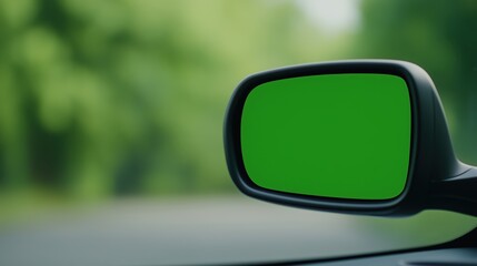 Green Screen Car Rearview Mirror for Creative Editing and Editing Concepts in Automotive Visualization and Video Production