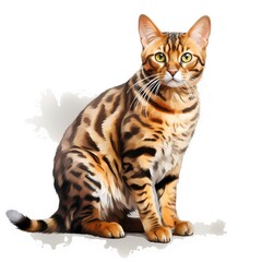 Fototapeta premium Bengal Cat clipart. Watercolor illustration. Detailed illustration