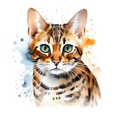 Bengal Cat clipart. Watercolor illustration. AI-Generated Artistic Illustration. Detailed illustration