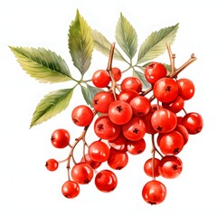 Berries Of Red Rowan clipart. Watercolor illustration. Detailed illustration