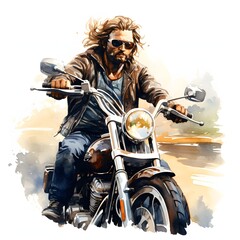 Naklejka premium Biker clipart. Watercolor illustration. AI-Generated Artistic Illustration. Detailed illustration