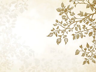 Elegant Golden Branch and Leaf Design on Beige Background