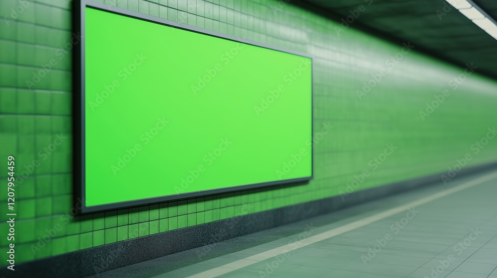 Aufkleber green screen billboard inside subway station for advertisement and digital content display with blan