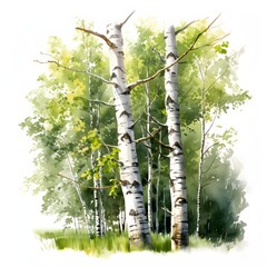Fototapeta premium Birch Trees clipart. Watercolor illustration. Illustrative Clipart Collection illustration