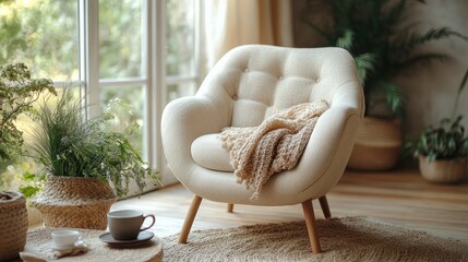 Cozy lifestyle blog template featuring a comfortable armchair in a serene indoor setting