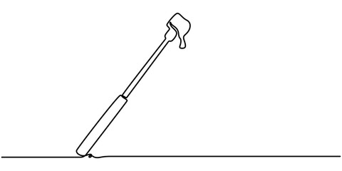 Fork cheese continuous one line drawing, Cheese Continuous Line Art Illustration, Single continuous line drawing pan containing liquid cheese. Long fork is a tool to help eat food. Stay warm pro. 