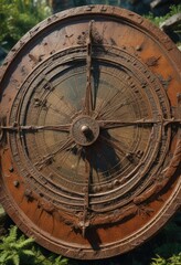 Obraz premium Ancient sundial with intricate carvings and engravings in a mystical rusty algae, algal formations, underwater world