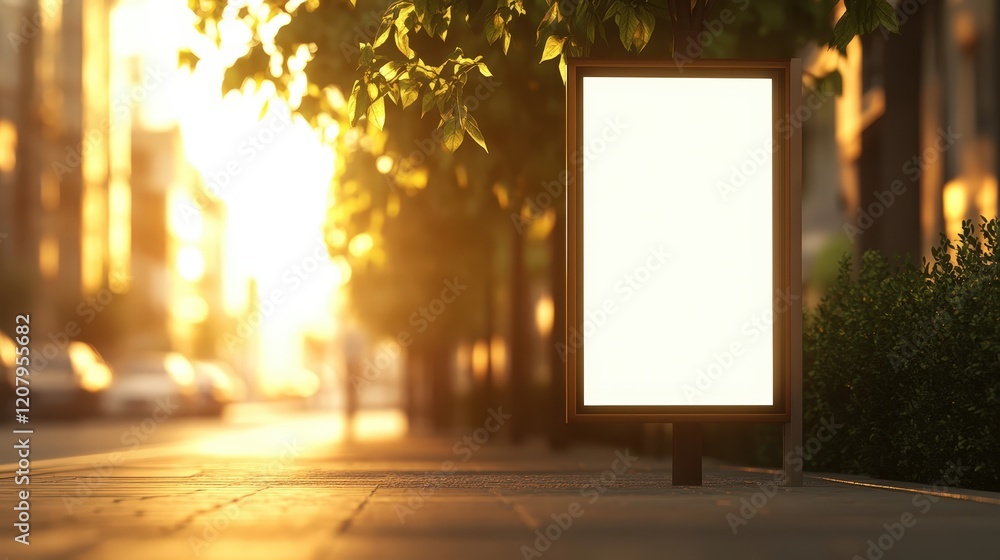 Poster empty sidewalk sign under dim evening light creating a mysterious ambiance in a quiet urban setting 