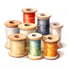 Vintage Spools Of Thread clipart. Creative Generative Watercolor illustration. Detailed illustration