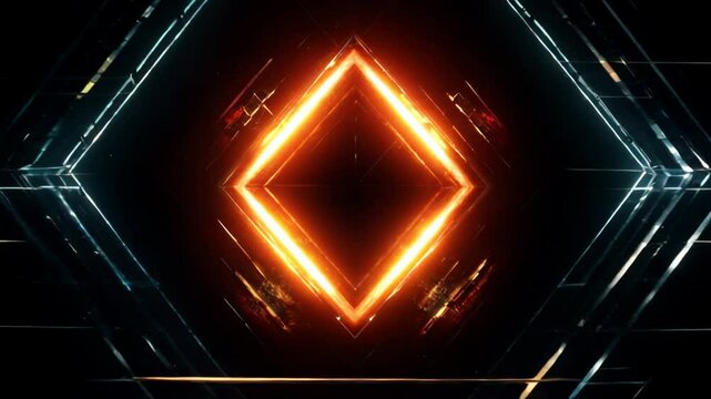 Abstract Geometric Neon Background Animation Loop - Glowing Orange Shapes Motion Graphics - 4K VJ DJ Visuals