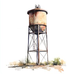 Watertower clipart. Watercolor illustration. Illustrative Clipart Collection illustration