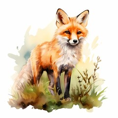 Fototapeta premium Whimsical Fox clipart. Isolated Watercolor Element illustration. Detailed illustration