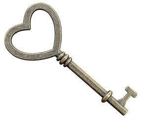 Retro vintage brass heart shaped key