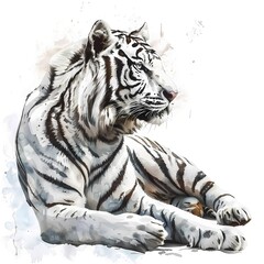 Obraz premium White Tiger clipart. Watercolor illustration. Hand-Painted Digital Artwork