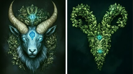 Fototapeta premium Mystical Ram Head Nature's Enchanted Goat