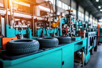 Industrial tire manufacturing machine in factory