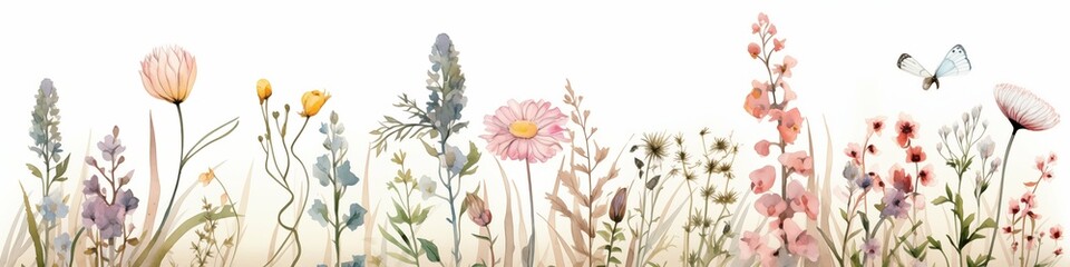 Wildflowers Frame clipart. Digital Watercolor Clipart. Detailed illustration