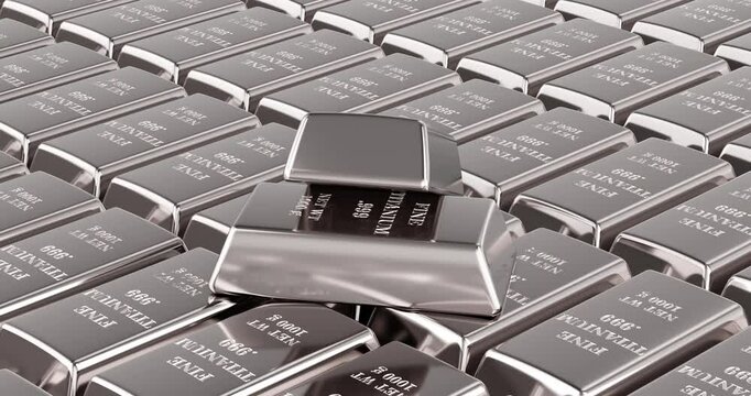 Titanium ingots background, rotation animation, seamlessly loopable. 3D rendering
