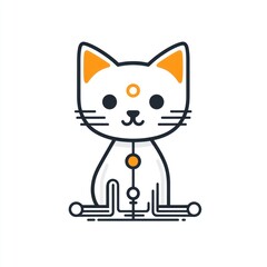 Cute white cat with orange ears and markings, on a white background, sitting, for icon or illustration use