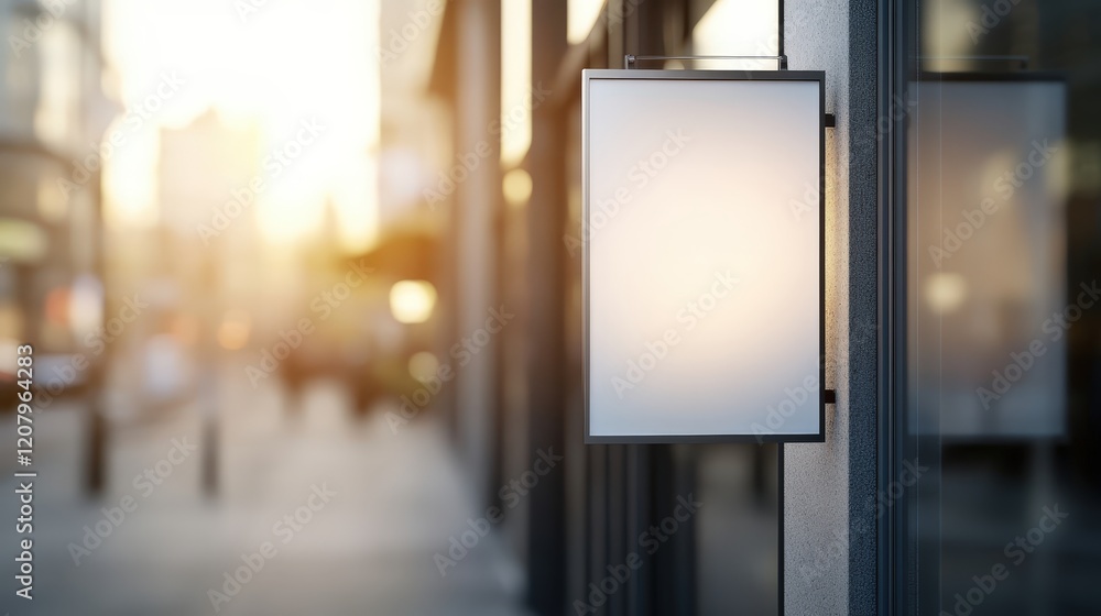 Poster a blank sign on a pole standing alone in an urban environment surrounded by buildings creating a sen