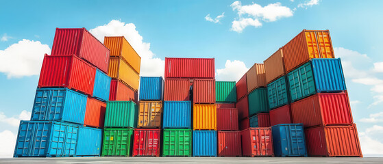 Fototapeta premium Container stacking event in industrial port cargo management urban landscape aerial view logistics concept