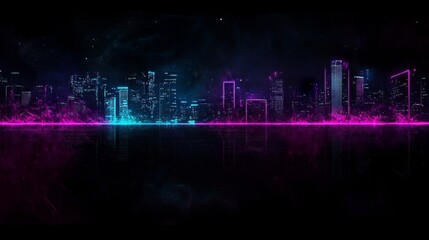 Naklejka premium Neon Cityscape Reflection Night Digital Art