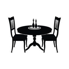 Elegant Dining Table with Two Chairs and Decorative Bottles Silhouette