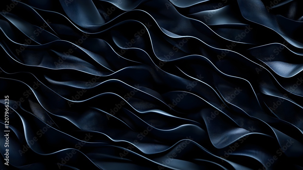 Poster dark wavy textures of flowing material in abstract pattern