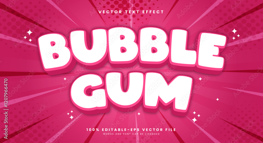 Poster bubble gum 3d editable text effect template suitable for modern style