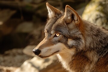 Naklejka premium Close-up of a majestic wolf in natural habitat