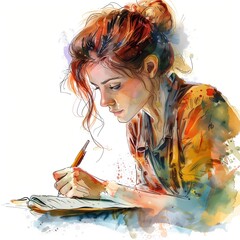 Woman Writing clipart. Watercolor illustration. Illustrative Clipart Collection illustration